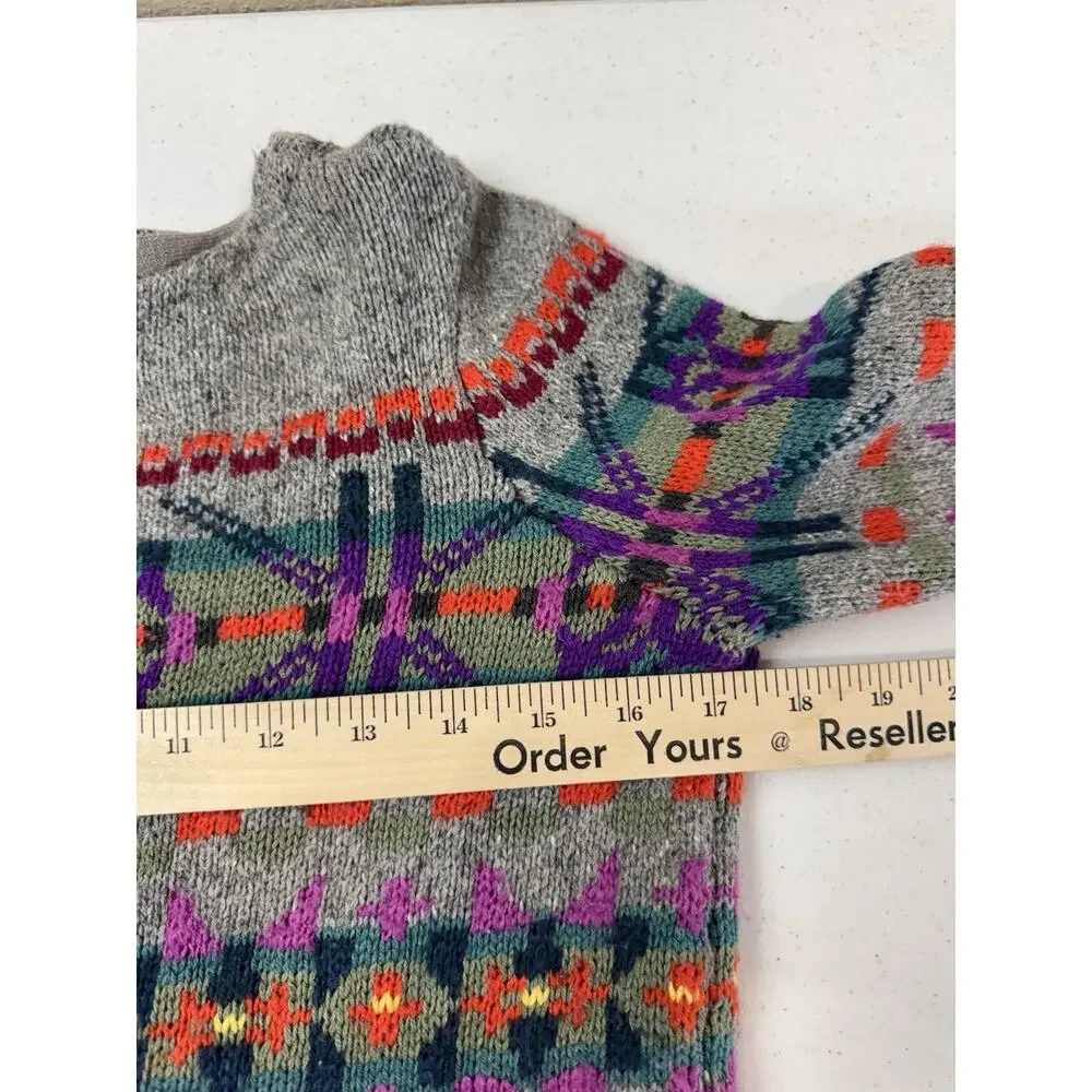 Chaps Fair Isle Sweater Women M P Grey‎ Knit Y2K Geometric Vintage